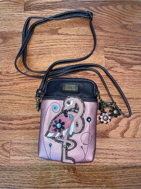 NEW CHALA PINK ROSE FLAMINGO BIRD CELL PHONE CROSSBODY PURSE ADJUSTABLE STRAP